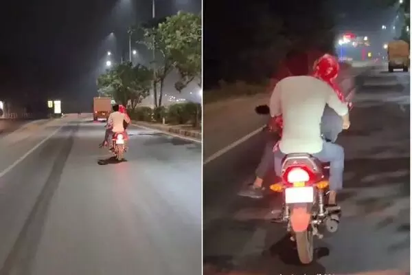 Video viral : गर्लफ्रेण्ड को टंकी पर बैठाकर चला रहा था बाइक, वीडियो हुआ वायरल, पुलिस ने सिखाया सबक...