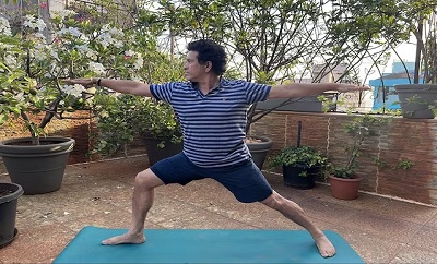Sachin Tendulkar performing yoga